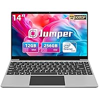 jumper Laptop, 12GB LPDDR4 RAM, 256GB SSD Laptops Computer, Quad-Core Intel N4100 CPU(Up to 2.4G), 1920x1080 FHD Display(16:9), Dual Speakers, 2.4G+5G WiFi, 35.52WH Battery, Type-C, Gray, 14 Inch.