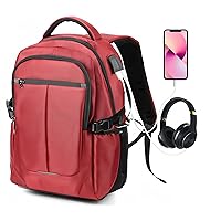 Travel Business Water Resistant Laptop Backpack, With External Usb Charging and Earphone Port School Bookbag, Can Accommodate 15.6-inch for Women and Men Laptops red