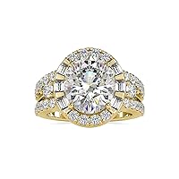 Certified Halo Solitaire Engagement Ring Studded with 1.74 Ct IJ-SI Round & Baguette Natural & 4.69 Ct Center Oval Moissanite Diamond in 18k White/Yellow/Rose Gold for Women on Her Engagement Ceremony