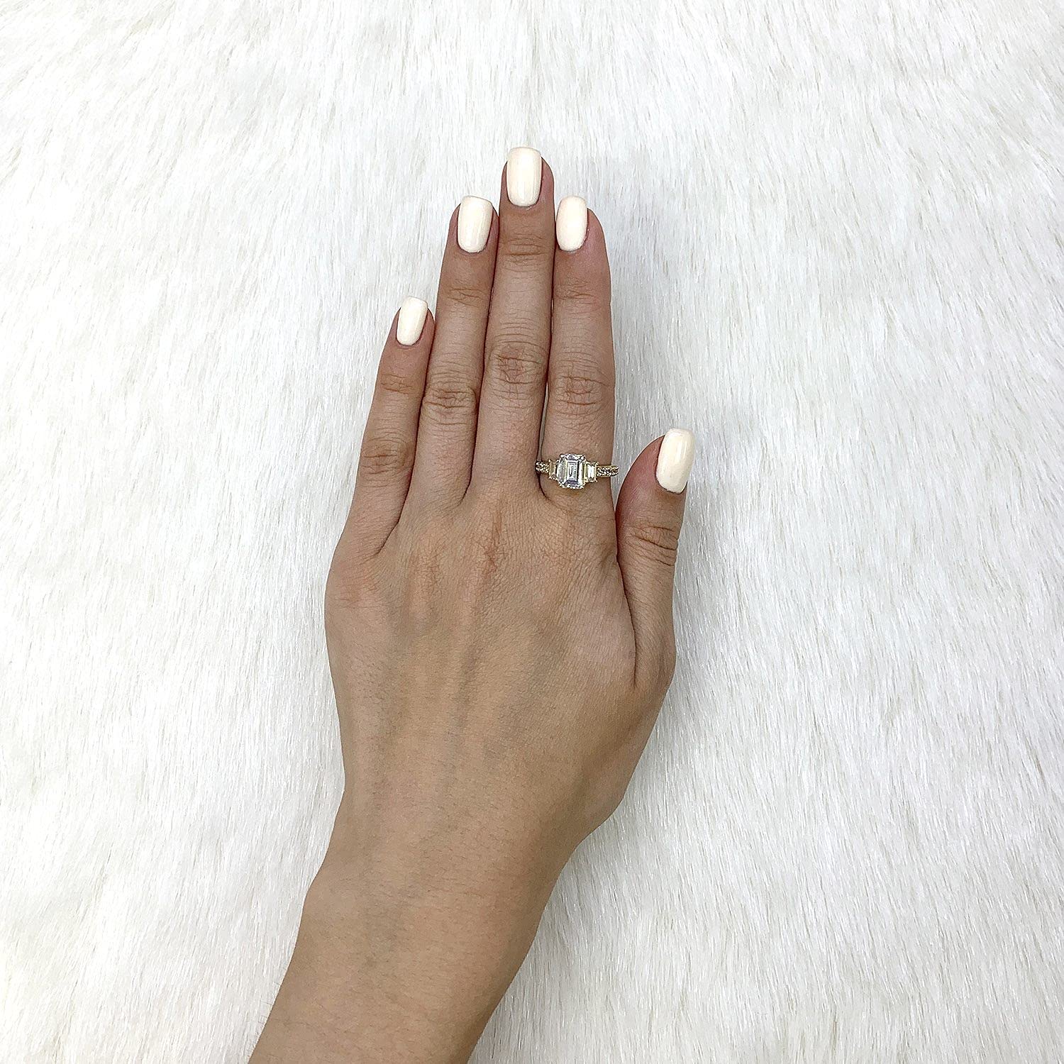 3Ct Emerald Cut Simulated Diamond Three-Stone Engagement Ring 14K Yellow Gold
