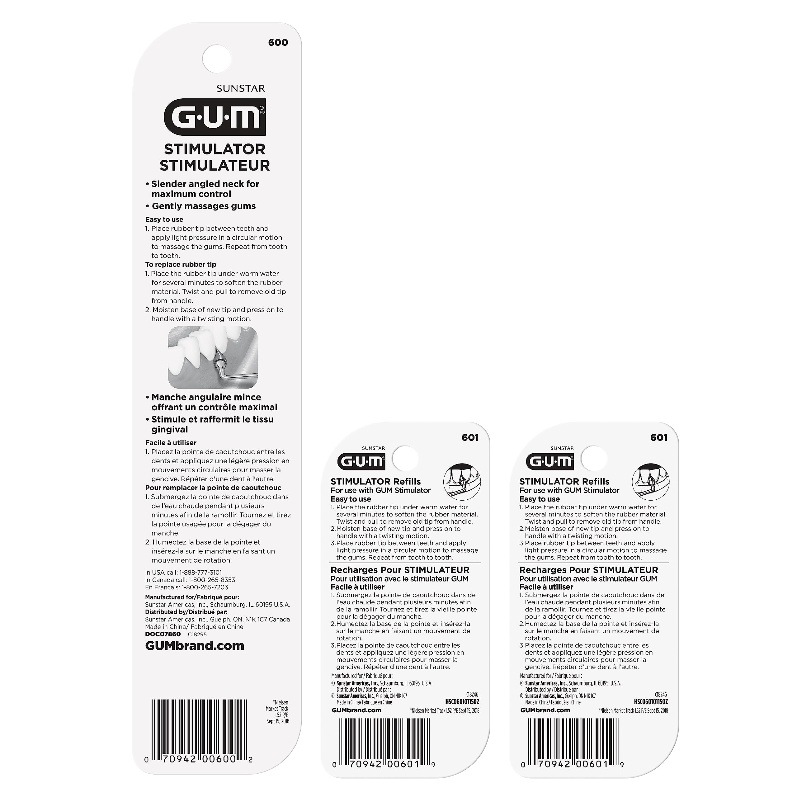 GUM Stimulator W/ 6 Convenient Refills Rubber Tip Replacements