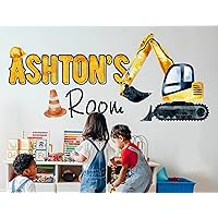 Construction Decor for Boys Room: Playful & Vibrant Custom Name Wall Decal with Excavator Design, Watercolor Construction Room Decor for Boys (Excavator)