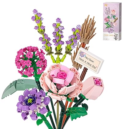 Flower Bouquet Building Kit, Flower Building Blocks, Artificial Flowers Building Toys Creative Project for Adults Botanical Collection Compatible with Lego 547 PCS(Lavender/Rose/Hydrangea/Camellia