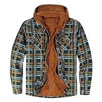 2023 Men's Full Zip Fleece Flannel Jackets Shirt Plaid Cotton Hoodies Soft Warm Coat for Men with Hood