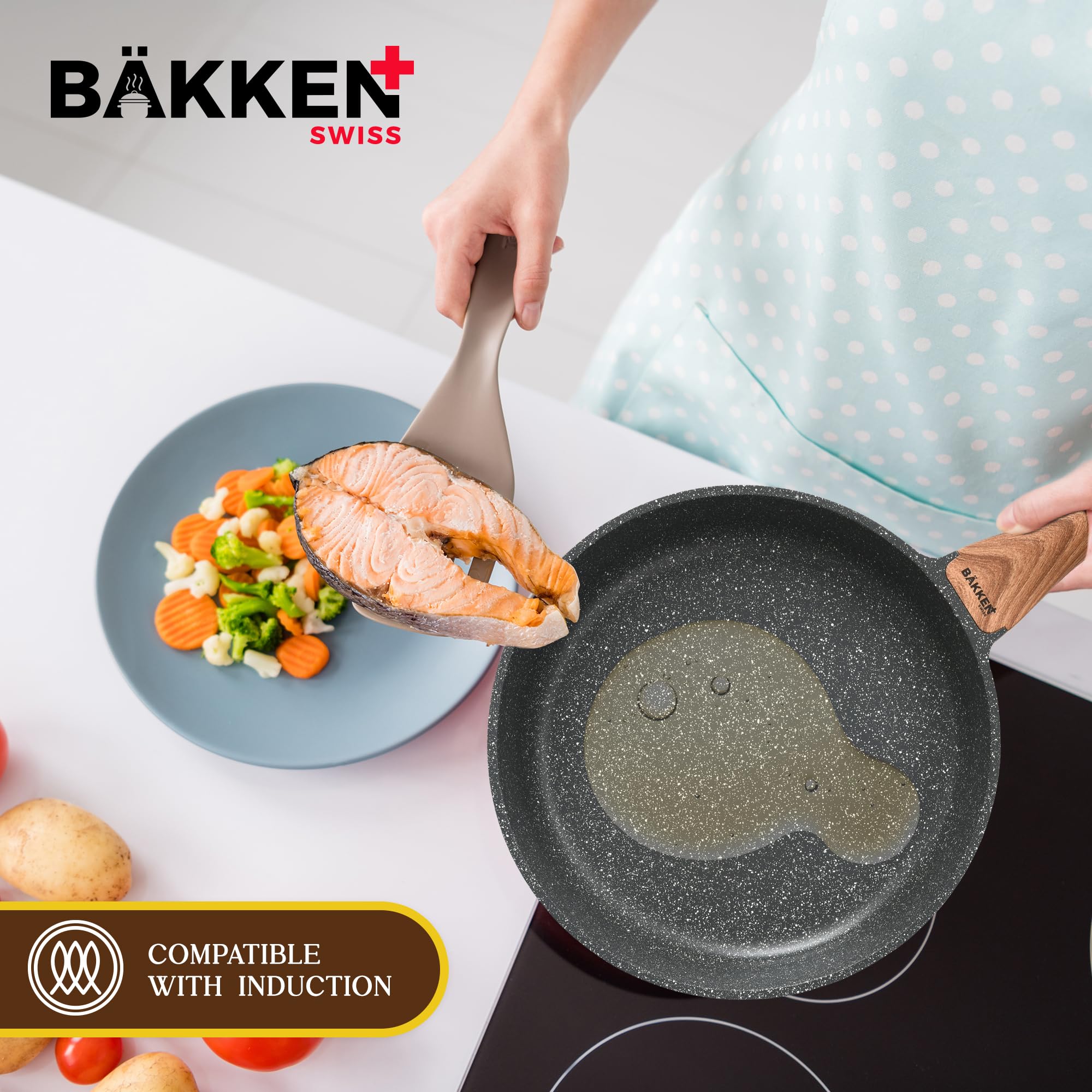 Bakken-Swiss 20-Piece Kitchen Cookware Set – Granite Non-Stick – Eco-Friendly – for All Stoves & Oven-Safe - Marble coating
