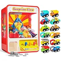JOYIN Claw Machine with 12 Pcs Pull Back Cars Set for Kids, Claw Machine Arcade Toy with LED Light & Adjustable Sound, Mini Construction Engineering Vehicle for Toddlers