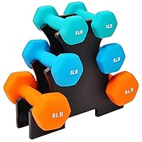 Signature Fitness Neoprene Dumbbell Hand Weights, Anti-Slip, Anti-roll, Hex Shape Colorful, Pair or Set with Stand