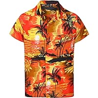 Mens Hawaiian Beach Palm Short Sleeve Relax Fit Casual Button Down Summer Shirt