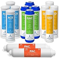 2 Year Reverse Osmosis System Replacement Filter Set – 14 Filters, Carbon GAC, ACB, PAC Filters, Sediment SED Filters – 10 inch Size Water Filters