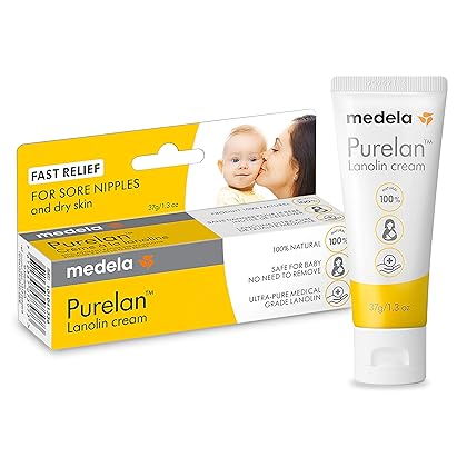 Medela Purelan Lanolin Nipple Cream for Breastfeeding, 100% All Natural Single Ingredient, Hypoallergenic, Soothing Protection, Safe for Nursing Mom and Baby, 1.3 Ounce Tube