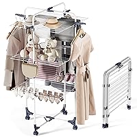 APEXCHASER Clothes Drying Rack, 3-Tier Collapsible Laundry Rack Stand Garment Drying Station with Wheels and 4 Hooks, Indoor-Outdoor Use, for for Bed Linen, Clothing, Socks, Black