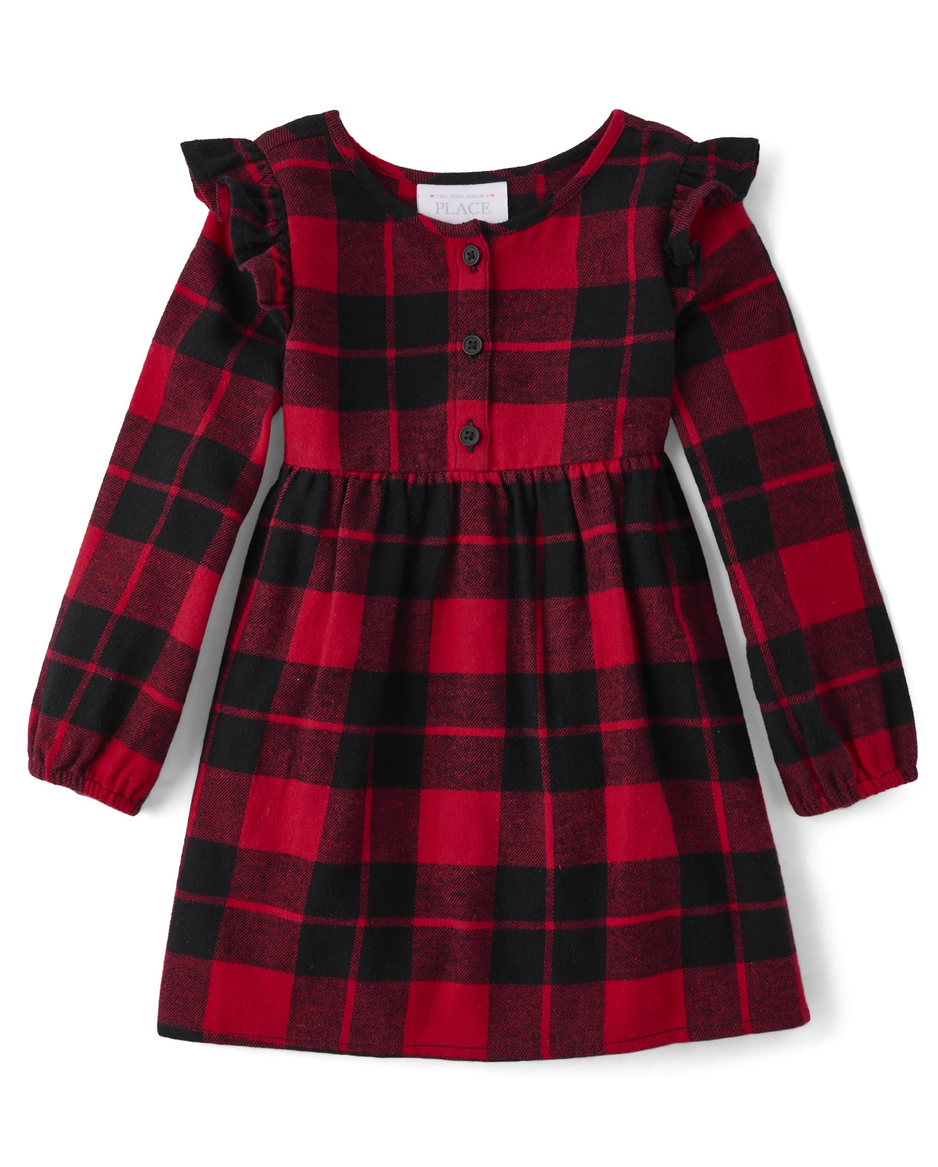 The Children's Place Baby Girl's and Toddler Short Sleeve Fashion Dress, Red Plaid, 3T