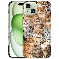 for iPhone 15 Case, iPhone 15 Designer Case - Cat Collage Design Printed Cute Plastic Hard Snap on Protective Designer Back Phone Case/Cover for iPhone 15 only.