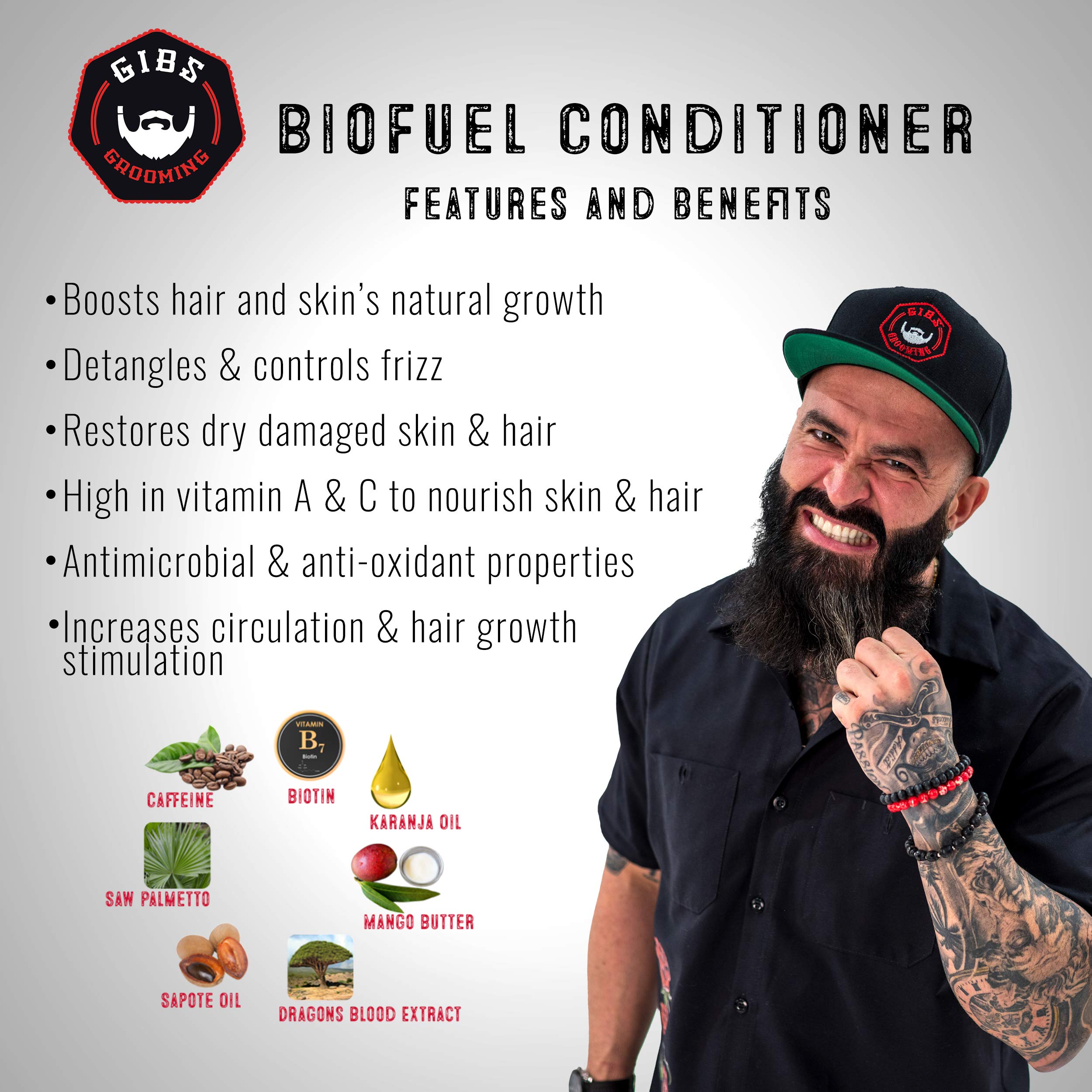 GIBS BioFuel Hair Conditioner For Men - Beard & Hair Conditioner, 3.25 oz