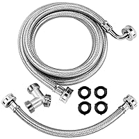 6FT Premium Steam Dryer Hose Installation Kit by Beaquicy - Include 6 Foot Stainless Steel Hoses,1 Foot Inlet Adapter Hose and Brass Y Connector