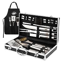 Grilling Accessories, Dad Gifts for Fathers Day Grilling Gifts, Heavy Duty Stainless Steel Grill Set BBQ Grill Accessories for Outdoor Grill with Aluminum Case and Apron, Best Gifts for Men Dad