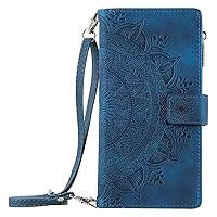 XYX Wallet Case for OnePlus Nord N30, Crossbody Chain Zipper Pocket Wrist Totem Flowers Pu Leather Phone Case Kickstand with 8 Card Slots, Blue