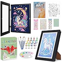 2 Pack Kids Art Frame with 25PCS Painting Supplies Kit, 8.3x11.7” A4 Front Opening Kids Artwork Frames Changeable w Acrylic Paint Set- Hold 150 Pcs, Display Storage, Girl DIY Art Project for Home Wall