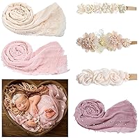 3 Set Baby Photoshoot Props Wrap Kit 35.5 x 67 in Newborn Photography Props Wraps Baby Photo Props Newborn Pearl Headband Wrap Blanket Outfits for Baby Boy Girl Infant Toddler(Elegant Colors)