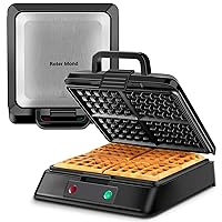 Waffle Maker, Roter Mond 4 Slice Square Waffle Iron, Compact Classic Stainless Steel Waffle Maker,Non-stick surface for easy cleaning for Family Use Breakfast, Save space for storage,1300W, Black