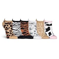 K. Bell Socks Women's 6 Pair Pack Fun Novelty Low Cut No Show Socks, Animal Print (Brown), Shoe Size: 4-10