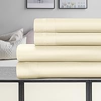 Superior 100% Egyptian Cotton Sheets, Luxury 1500 Thread Count Bed Set, Sateen Weave, Soft Long Staple Cotton, 1 Elastic Deep Pocket Fitted Sheet, 2 Pillowcases, 1 Flat Sheet, Queen Size, Ivory