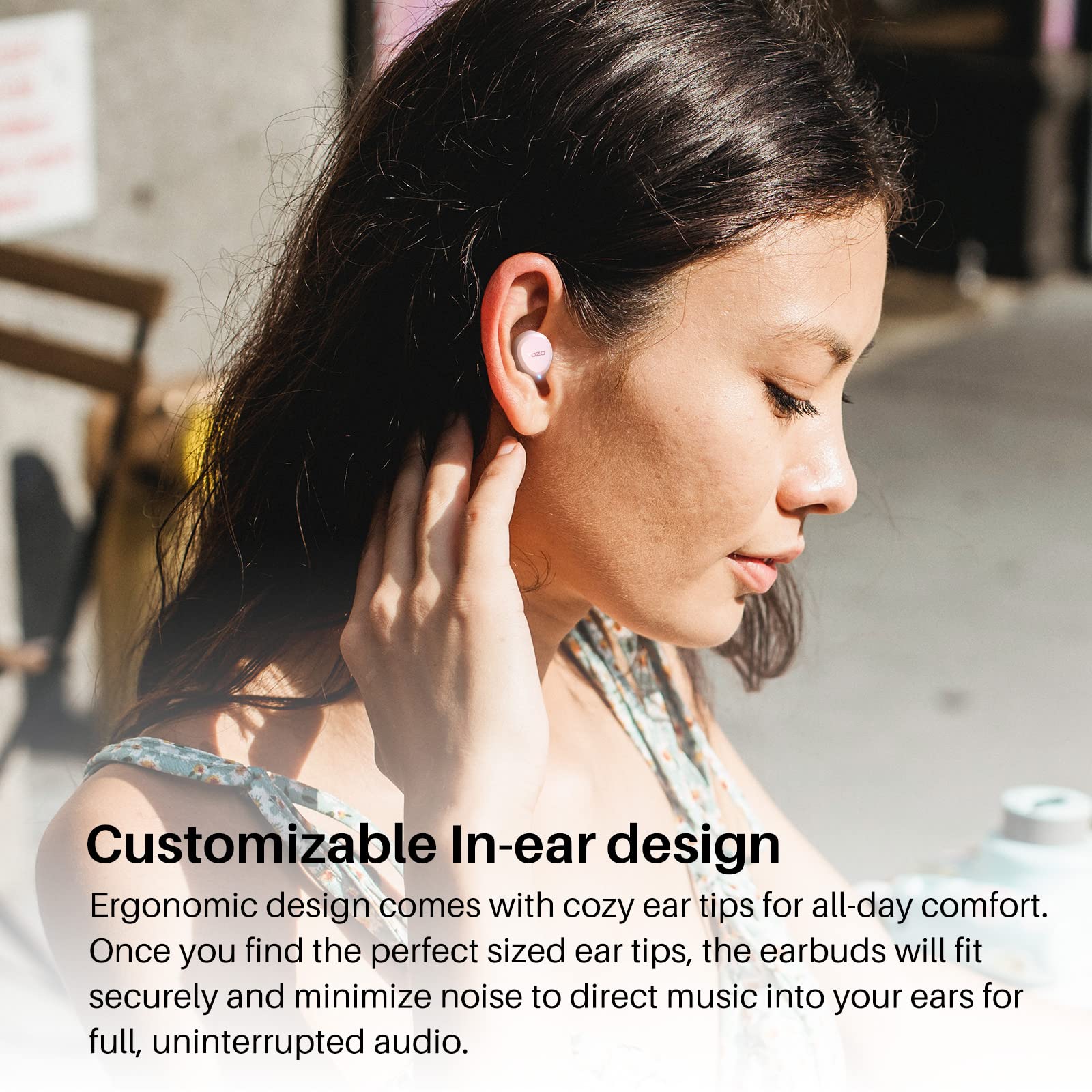 TOZO A1 Mini Wireless Earbuds Bluetooth 5.3 in Ear Light-Weight Headphones Built-in Microphone, IPX5 Waterproof, Immersive Premium Sound Long Distance Connection Headset with Charging Case, Rose Gold