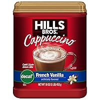Hills Bros Decaf French Vanilla Cappuccino Mix, Easy to Use, Enjoy Coffeehouse Flavor at Home-Decadent with Sweet Notes and No Caffeine, 16 Ounce (Pack of 1)