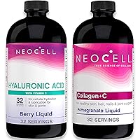 NeoCell Collagen Peptides & Hyaluronic Acid + Vitamin C Liquid Bundle, Promotes Healthy Skin, Hair, Nails, Joint Support & Tissue Hydration, Collagen & Hylauronic Acid Liquid, 16 Oz Each
