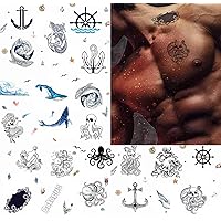 20 sheets Temporary Tattoos Mermaid Anchors Octopus Ocean Whale Fish Fake Tattoos for Face Body