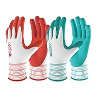Gardening Gloves Best Gift for Women Ladies, 2 Pairs Breathable Rubber Coated Yard Garden Gloves, Outdoor Protective Work Gloves with Grip, Medium Size Fits Most, Red & Green