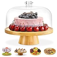 Bamboo Cake Stand with Lid, 6 in 1 Multifunctional Round Shatterproof Cake Plate Serving Platter, Cake Holder, Veggie Tray, Salad Bowl, Fruit Bowl, Donut Stand, Nachos Plate, Dessert Table Display