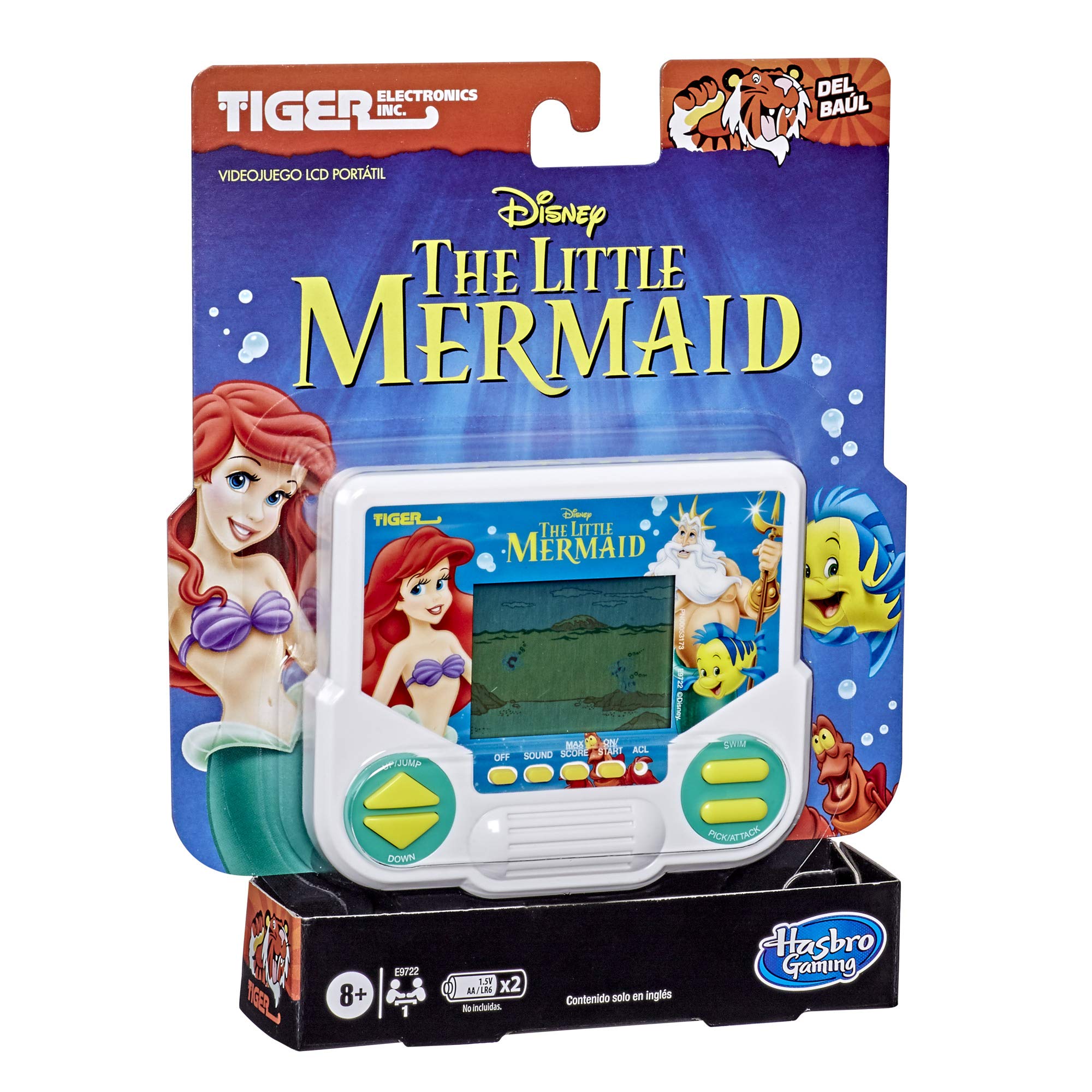 Hasbro Gaming Tiger Electronics Disney's The Little Mermaid Electronic LCD Video Game, Retro-Inspired Edition, Handheld 1-Player Game, Ages 8 and Up , Blue
