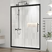 DELAVIN 60.in W x 75.in Semi-Frameles Shower Door with Clear SGCC Tempered Glass and Easy Roller System，Black Sliding Shower Door with Water Seal Strips, Glass Shower Door with Explosion-Proof Film