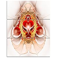 Designart Large Red Symmetrical Fractal Heart-Abstract Art on Canvas-28X36 3 Piece, 28'' H x 36'' W x 1'' D 3P