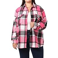 MCEDAR Women's Oversizes Plaid Shacket Jacket Casual Lapel Long Sleeve Button Down Plus Size Flannel Shirt (S-4X)