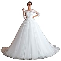 Women's Long Sleeves A-Line Applique Tulle Wedding Ball Gown