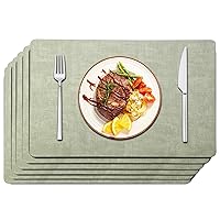Maxpearl Faux Leather Placemats Set of 6 - Waterproof - Wipe Clean - Heat Resistant - Anti Slip Dining Table Place Mats, Suitable for Indoor & Outdoor Use, 17’’x12’’, Sage Green