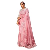 Elina fashion Organza Sarees For Women Indian Party Wear Embroidered Saree Sari & Unstitched Blouse