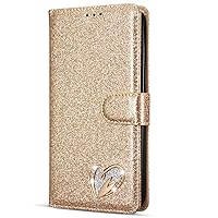 XYX Wallet Case for Samsung A14 5G, Bling Glitter Shiny Love Diamond PU Leather Flip Case Women Girls for Galaxy A14 5G, Gold