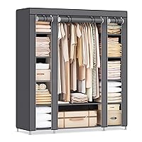SONGMICS Closet Wardrobe, Portable Closet for Bedroom, Clothes Rail with Non-Woven Fabric Cover, Clothes Storage Organizer, 59 x 17.7 x 69 Inches, 12 Compartments, Gray ULSF03G