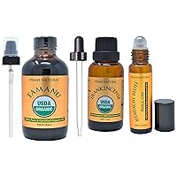 Organic Tamanu Oil [4oz] & Organic Frankincense Oil [1oz] & Headache Relief Essential Oil Roll On 10ml - Prediluted - Ready to Use
