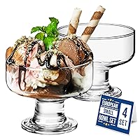 Crystalia Small Glass Ice Cream Bowl Set, Glass Dessert Cups for Trifle Parfait Sundae and Nuts, Lead-Free Footed Dessert Cups, Clear Glass Fruit Parfait Cups, Set of 4, 9 oz (Rounded)