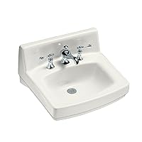 KOHLER K-2031-L-0 Greenwich Wall-Mount Bathroom Sink with Single-Hole Faucet Drilling and Soap/Lotion Dispenser Drilling on Left, White