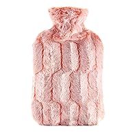samply Hot Water Bottle - 2L Hot Water Bag with Furry Cover, Light Pink