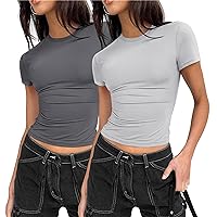 Zeagoo Women Short Sleeve Shirts Crewneck Slim Fitted Cute T Shirt Stretchy Bodycon Basic Tee Tops