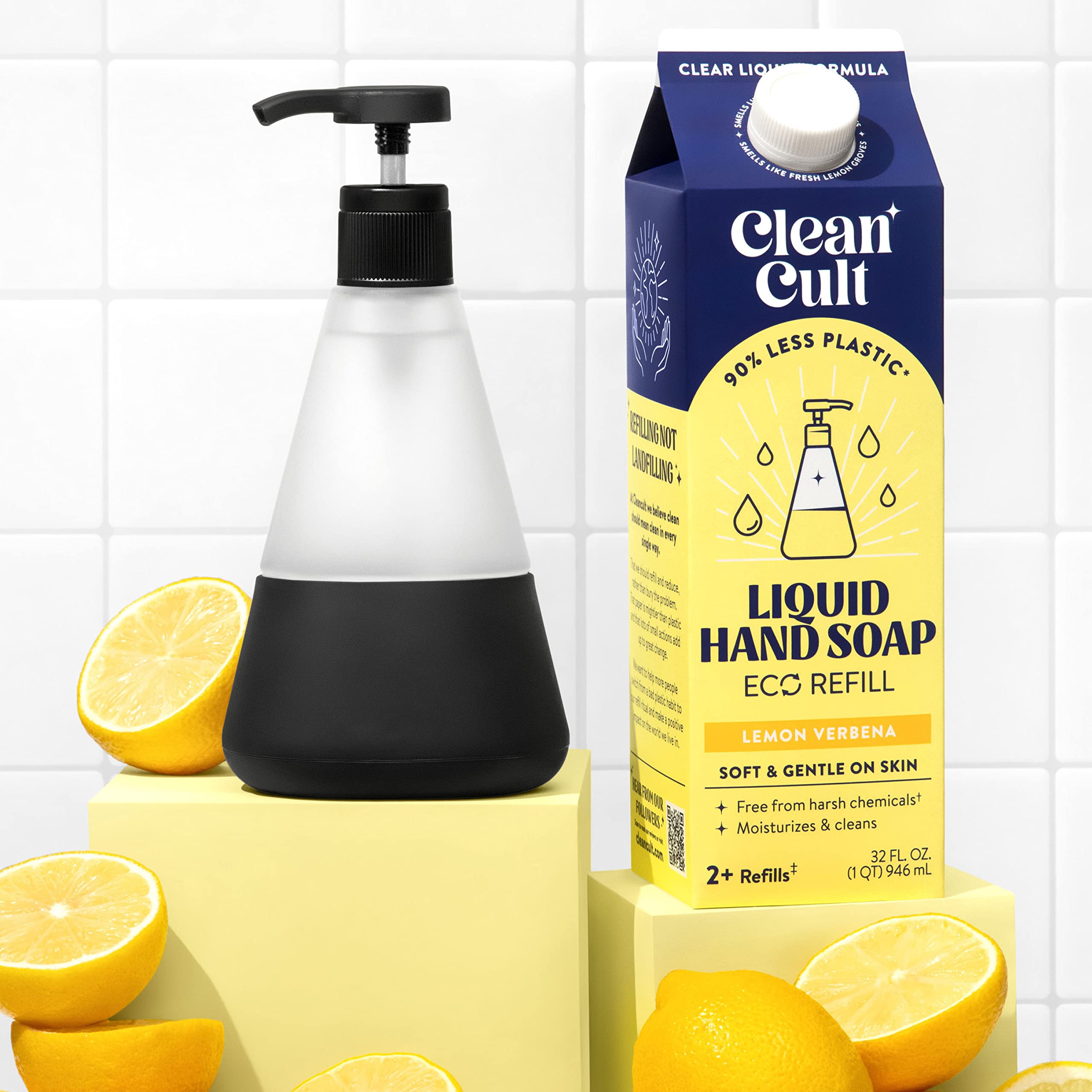 Cleancult - Liquid Hand Soap Refills - Lemon Verbena - Made with Aloe Vera & Essential Oil - Nourishes & Moisturizes Dry & Sensitive Skin - Eco Friendly - Paper-Based Packaging - 32 oz/6 Pack