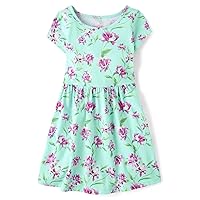 The Children's Place Baby Girls' Short Sleeve Everyday Dresses, Floral Aqua, Large
