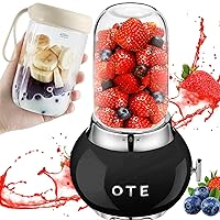 Personal Size Stainless Steel Juicer Blender for Shakes and Smoothie with Portable Glass Replacement Jar 14OZ Small Mini Outdoor Travel Sealed Cup Watertight Bottle Container To Go -Beige & Black