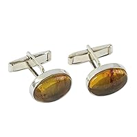 NOVICA Handmade Amber Cufflinks Men's Sterling Silver Oval from Mexico Accessories Yellow 'Amber Harmony'